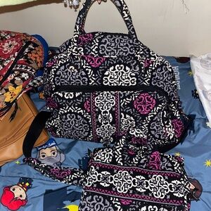 Vera Bradley Black and Pink Travel Bag Set